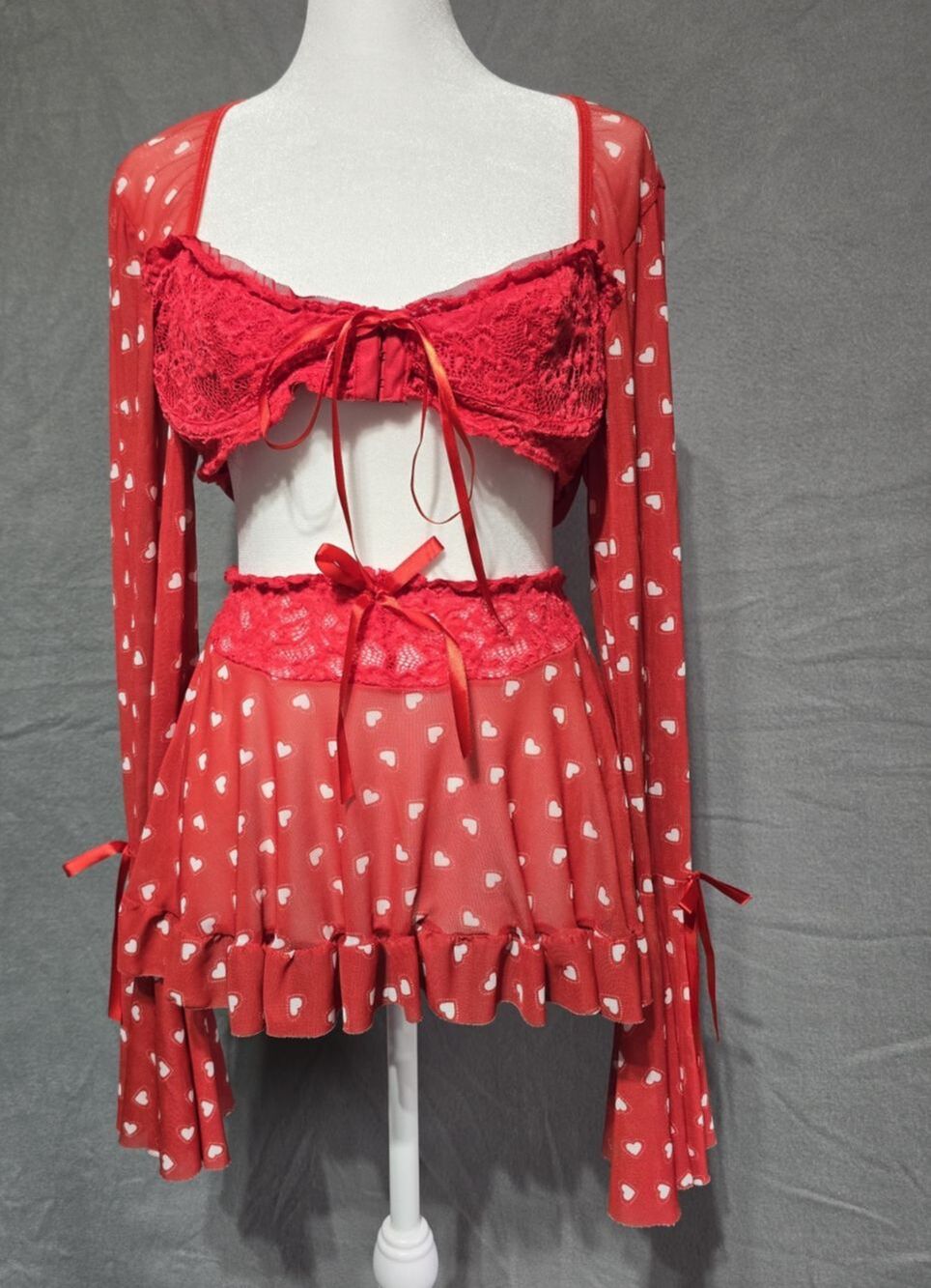 Women's Lingerie Outfit 2 Pc Mini Skirt Set Sexy Lace Babydoll Sleepwear
